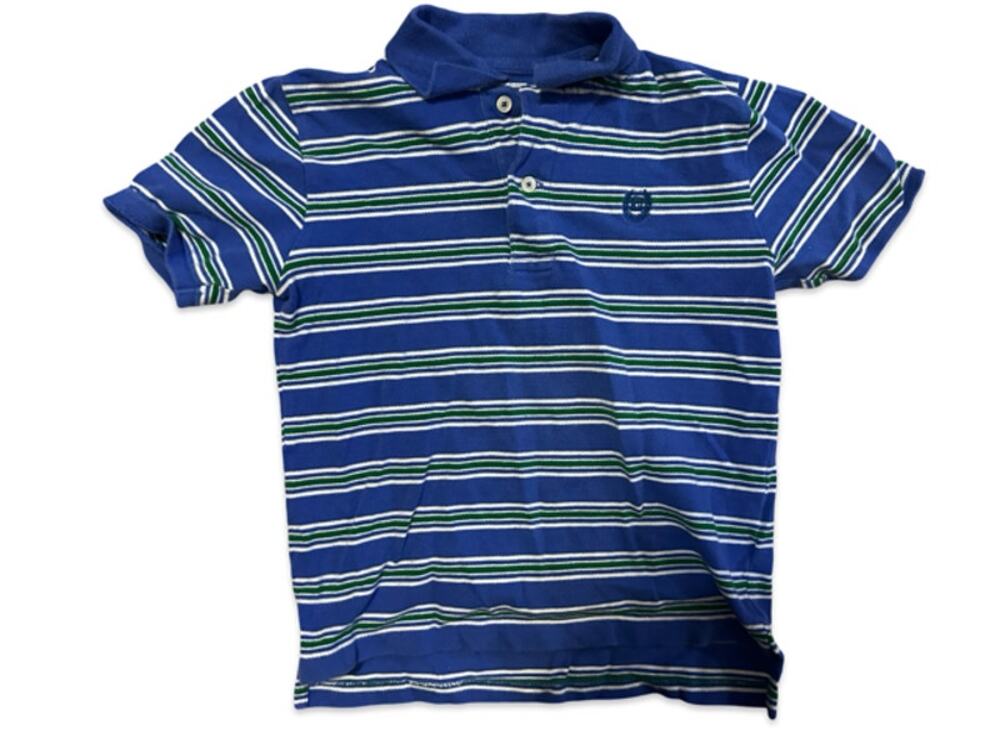 Chaps Polo Shirt Size 7 Blue White Green Striped Short Sleeve Preppy